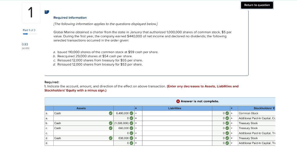 Return to question 1 Required information {The following information applies to