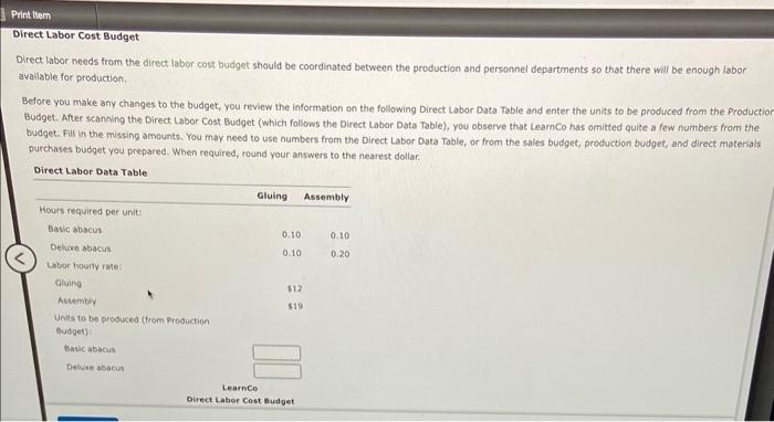  CH 8 Mastery Direct labor needs from the direct labor cost