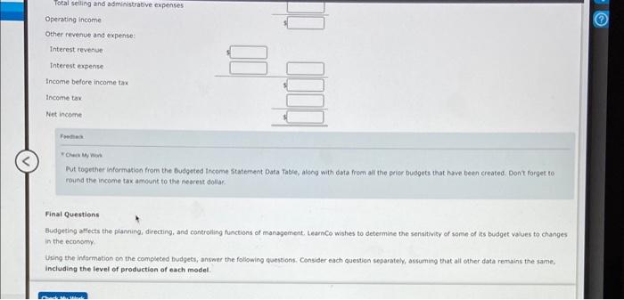 few numbers from the budget. Fill in the missing amounts. You may