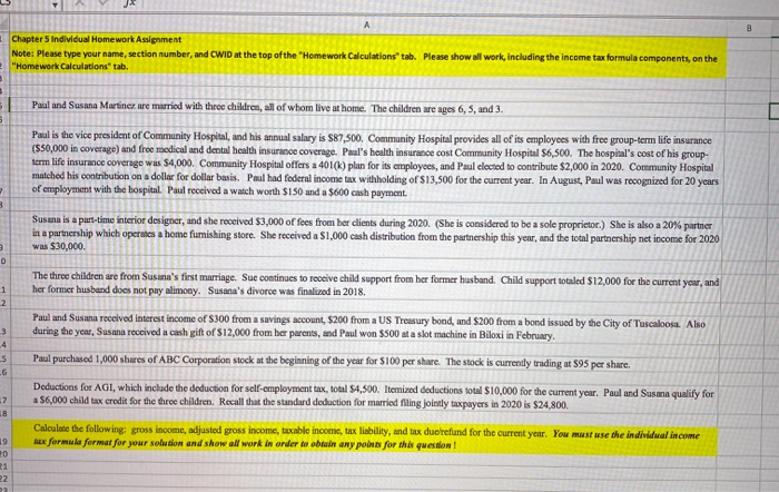 section number, and CWID at the top of the "Homework Calculations" tab.