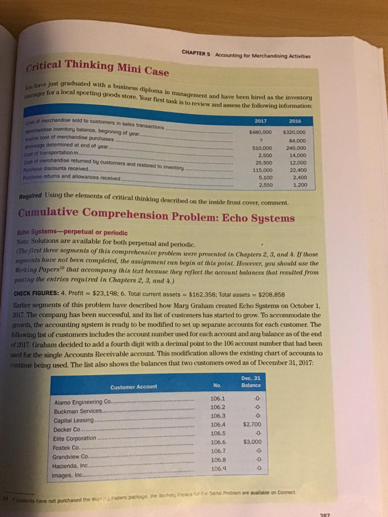 Comprehension Problem: Echo Systems it in the book fundamental accounting principles. ECHO