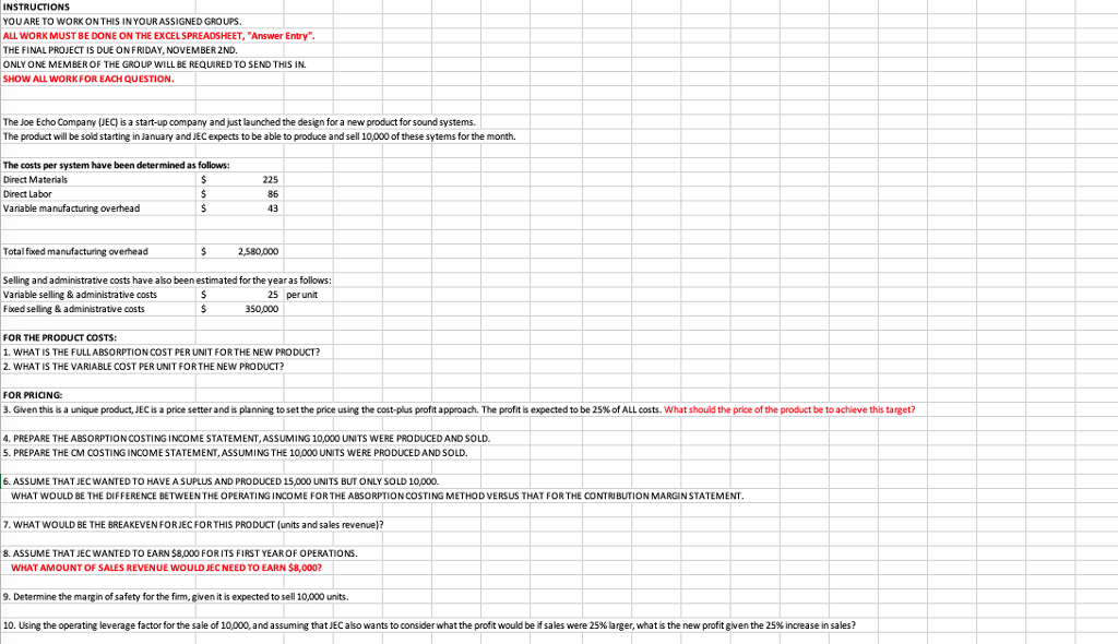Please include necessary calculations INSTRUCTIONS YO U ARE TO WORK ON THIS