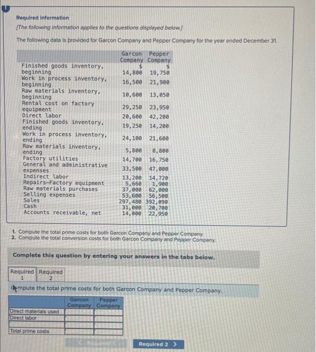 Required Information {The following information app'ies to the quest,ons displed be'owJ The