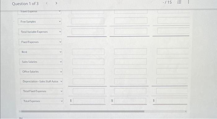 in units Variable expenses \begin{tabular}{|l|l|l|l|l|} \hline Sales commissions & $2,832 & $3.068