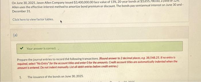  please help with b! On June 30,2025 , Jason Allen Company