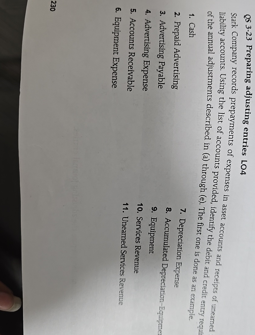  QS 3-23 Preparing adjusting entries LO4 Stark Company records prepayments of