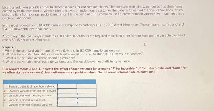  Logistics Solutions provides order fulfillment services for dot.com merchants. The company