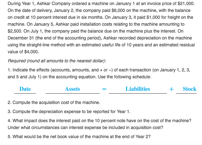 During Year 1, Ashkar Company ordered a machine on January 1