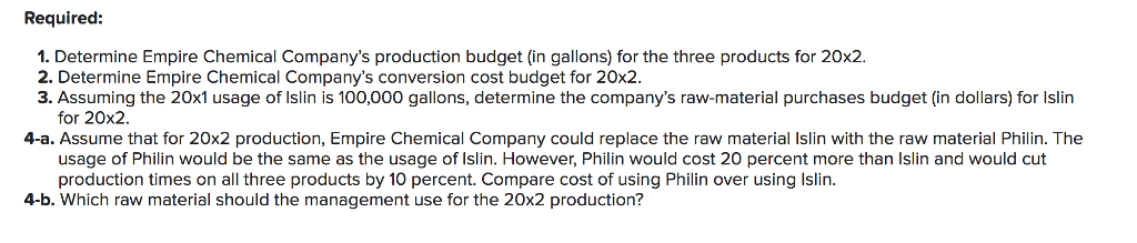 Empire Chemical Company produces three products using three different continuous processes. The