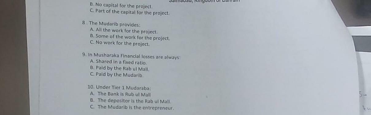 Application Direction: Circle the correct answer 1. The difference between Istisna'a and