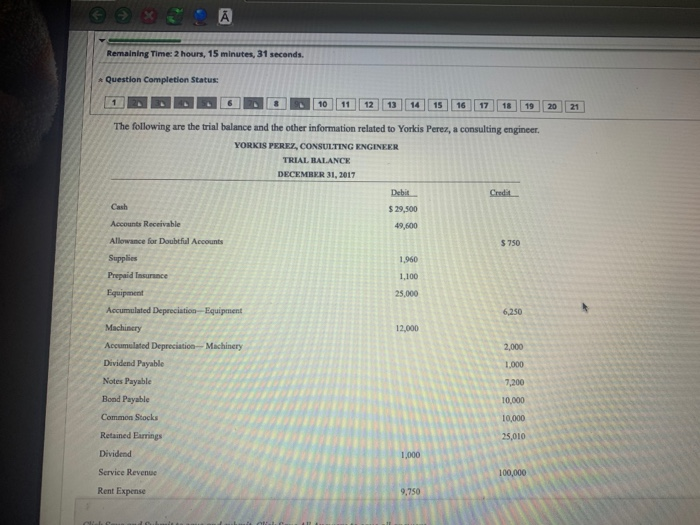  Remaining Time: 2 hours, 15 minutes, 31 seconds Question Completion Status: