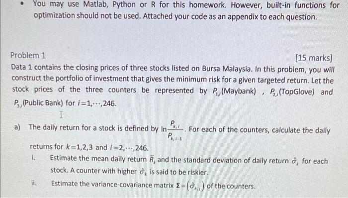 the stocks can be described by the vector w=[w,,W,,w,]'. Here, Osw, s1