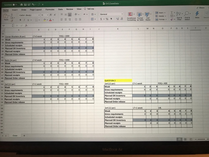Develop a material requirements plan for the next 8 weeks using the