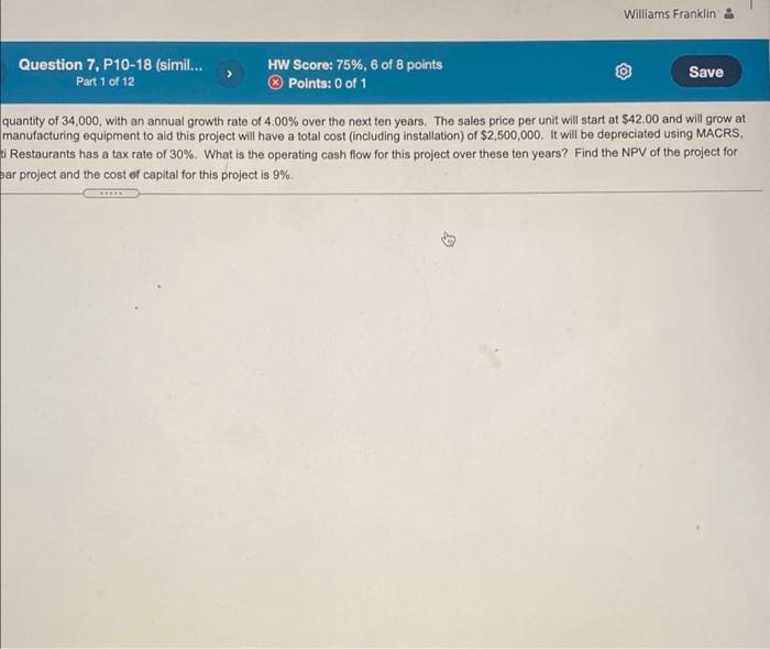 nearest dollar.) What is the operating cash flow for this project in