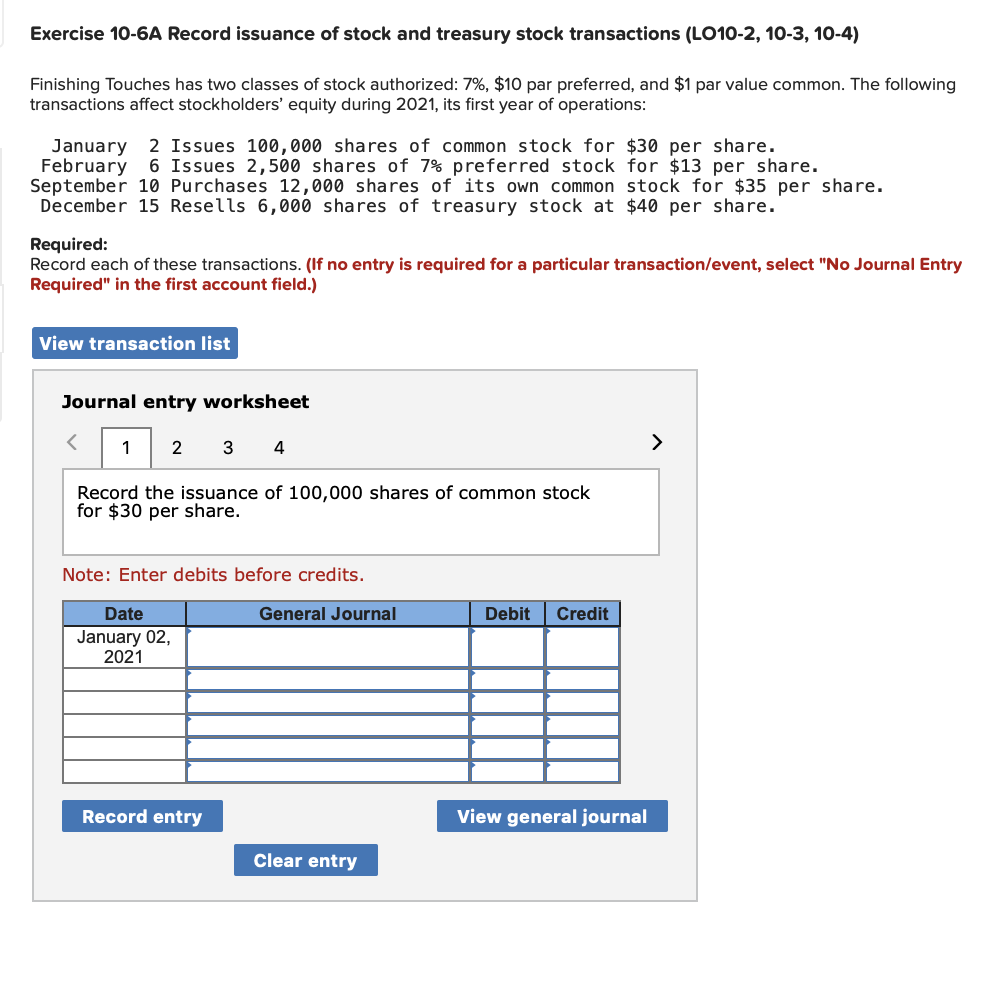this question has multiple parts. Thank you Exercise 10-6A Record issuance of