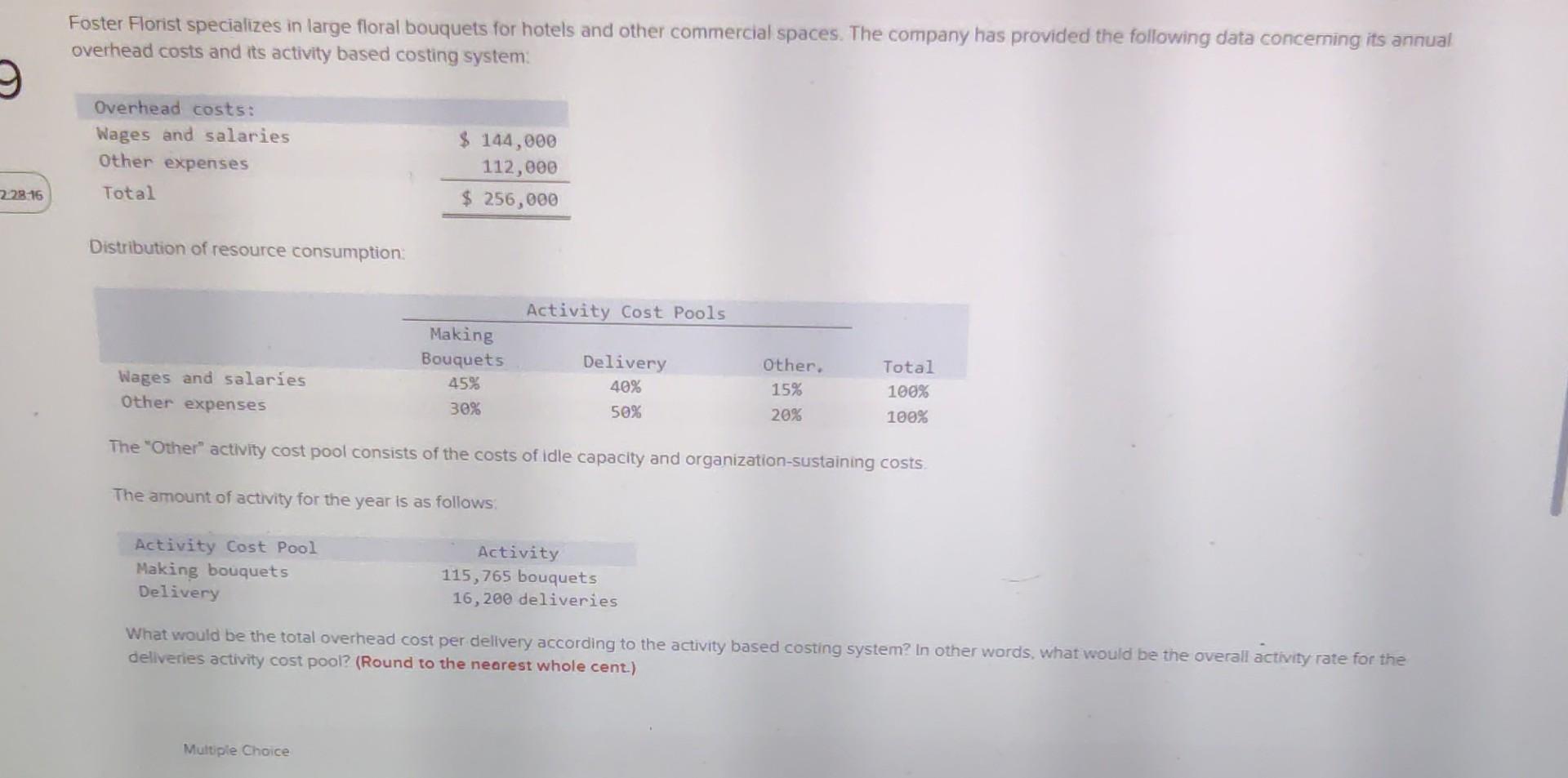 accounting system: Distribution of Resource Consumption across Activity Cost Pools: The "Other"