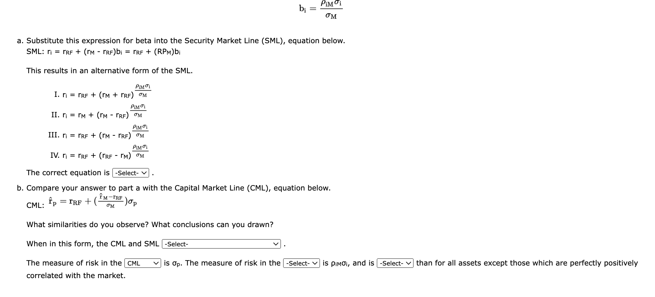  bi=iMiM a. Substitute this expression for beta into the Security Market