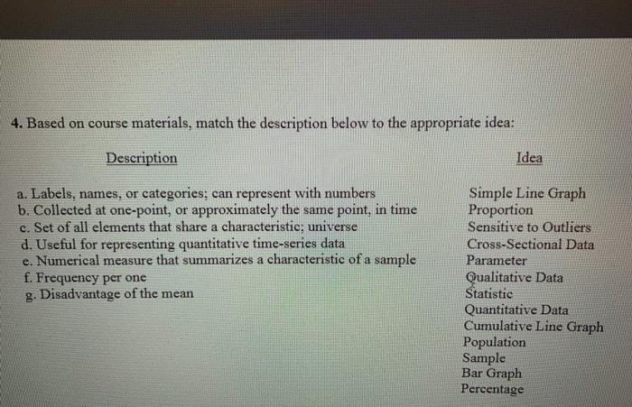  Based on course materials, match the description below to the appropriate