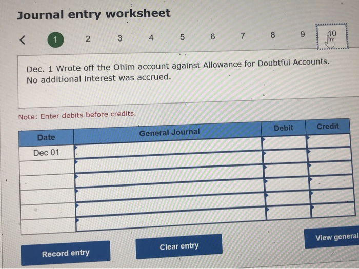 on her past-due account receivable. Apr. 16 Ohlm dishonored her note. May