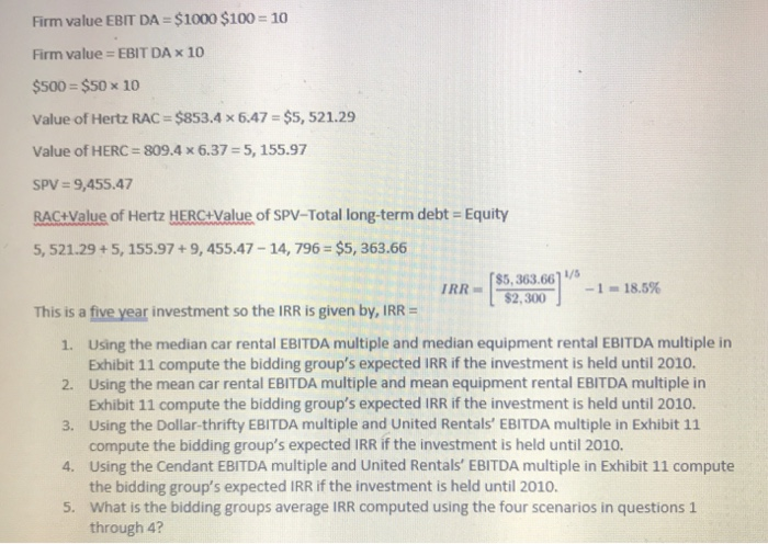  Firm value EBIT DA-$1000 $100 10 Firm value = EBIT DA