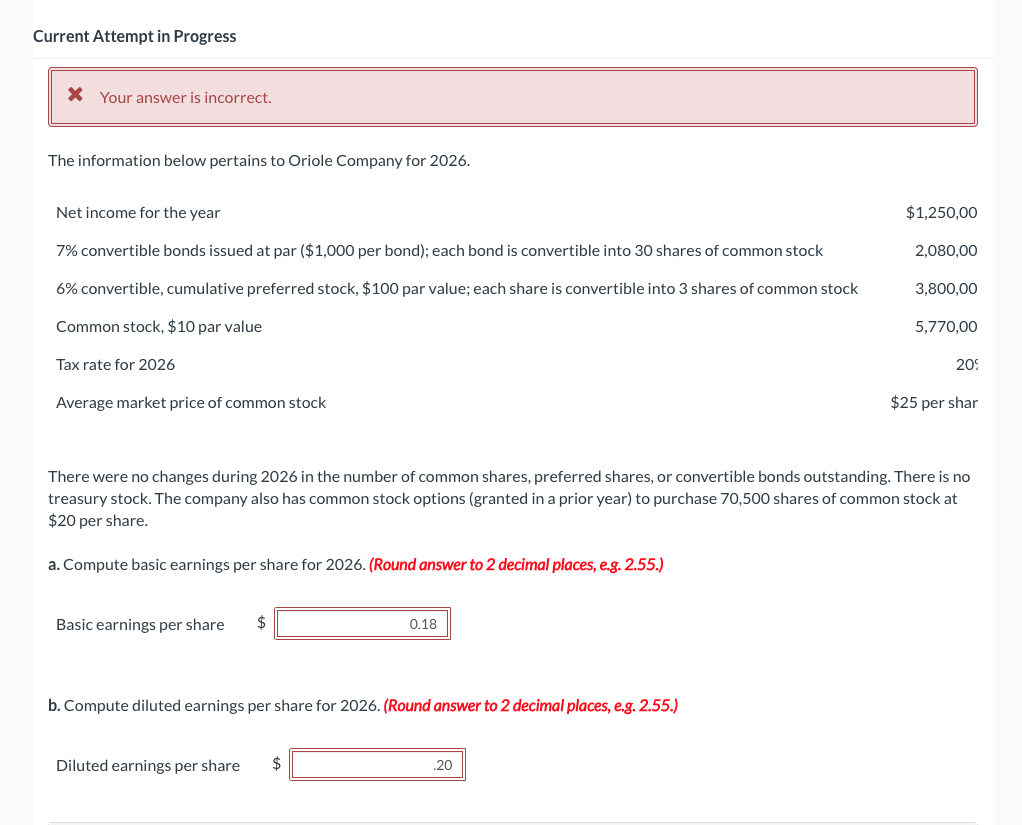 Current Attempt in Progress The information below pertains to Oriole Company