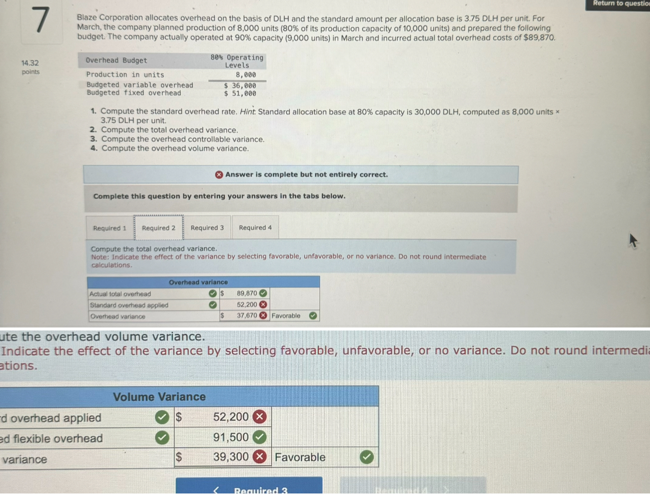 rn to questiol Blaze Corporation allocates Overhead on the basis Of DLH