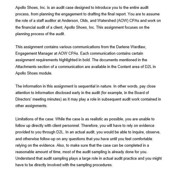 Apollo Shoes, Inc. is an audit case designed to introduce you