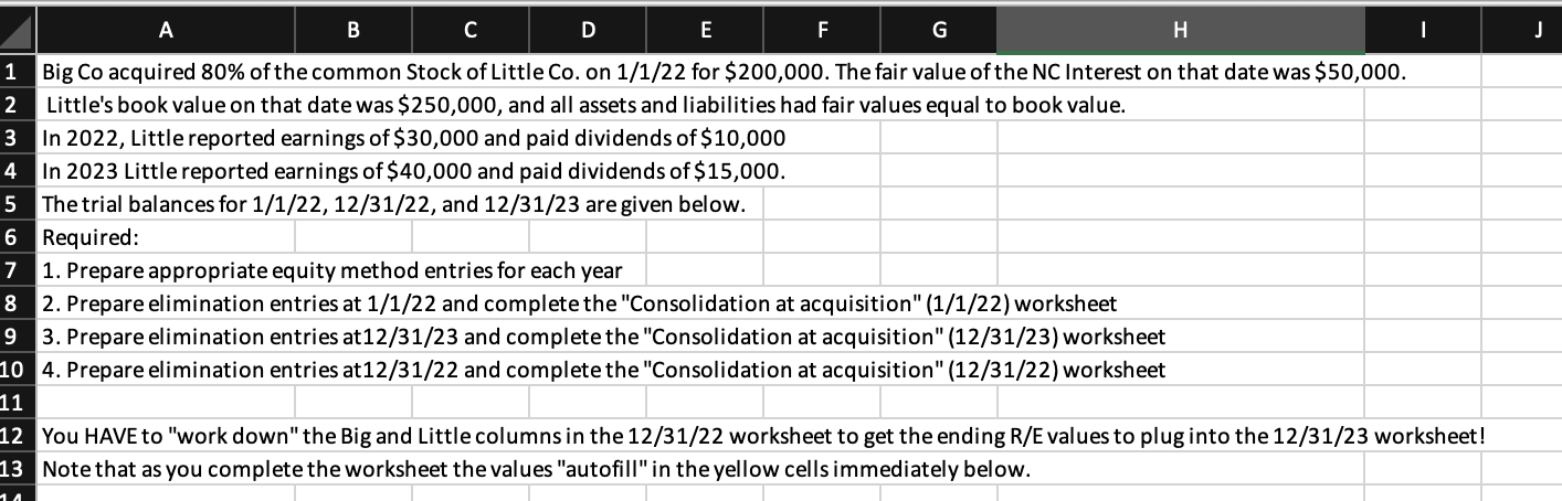 Big Co acquired 80% of the common Stock of Little Co. on