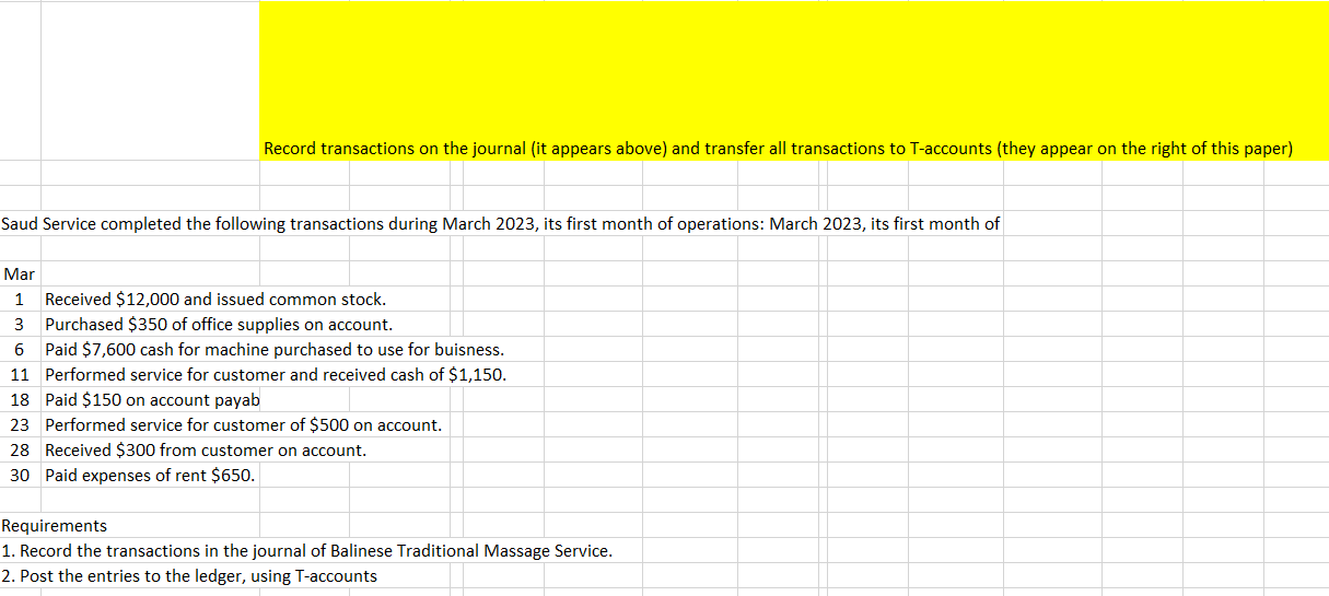 Record transactions on the journal (it appears above) and transfer all transactions