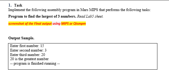 1. Task Implement the following assembly program in Mars MIPS that