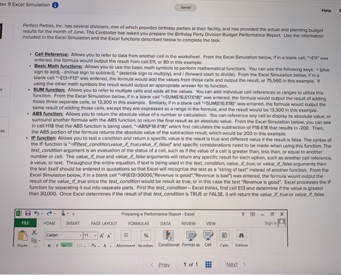  er 9 Excel Simulation Seved Help Perfect Parties, Inc. has several