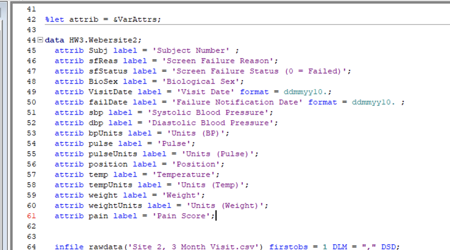 how do I set the attrib statements into a macro variable called