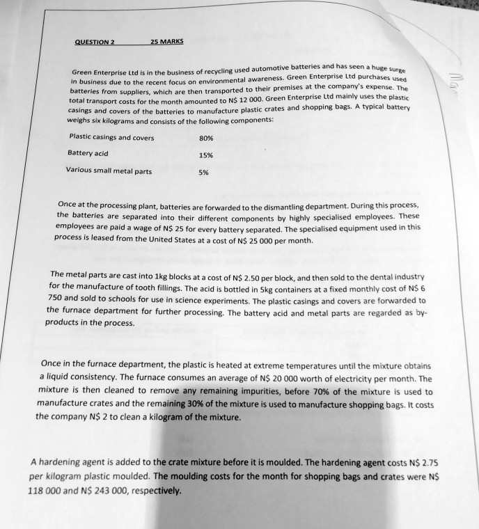 QUESTION 2 25 MARKS Green Enterprise Ltd is in the business
