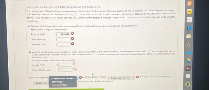may not (Ail answers were generated using 1,000 trials and native Excel