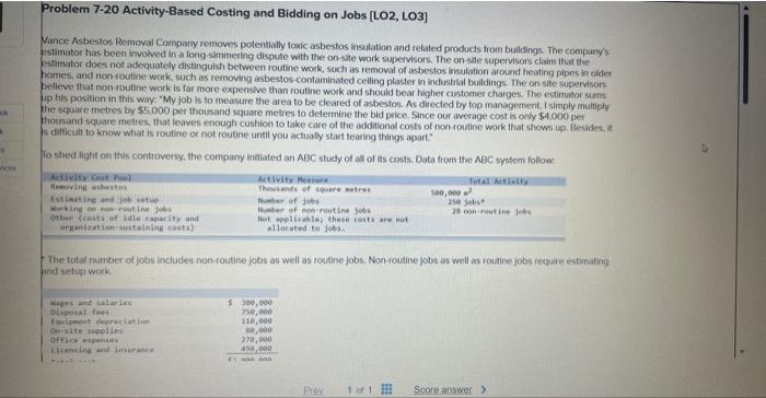  please solve all parts properly Problem 7-20 Activity-Based Costing and Bidding