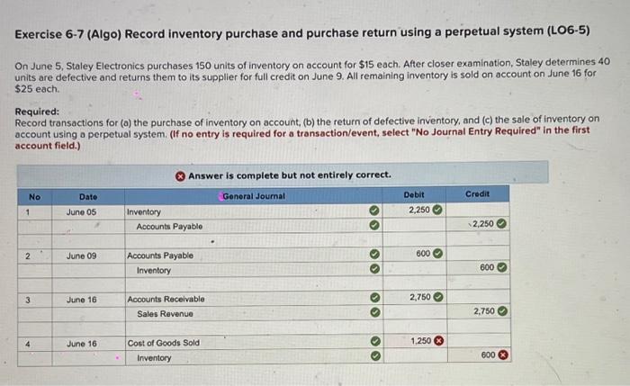 please help me finish this question Exercise 6-7 (Algo) Record inventory purchase