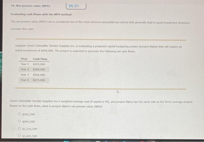  Evaluating cash flows with the NIV method The net present value