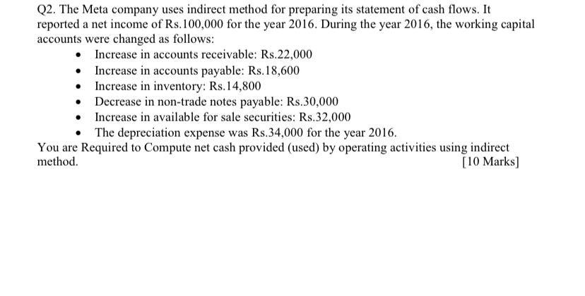  Q2. The Meta company uses indirect method for preparing its statement