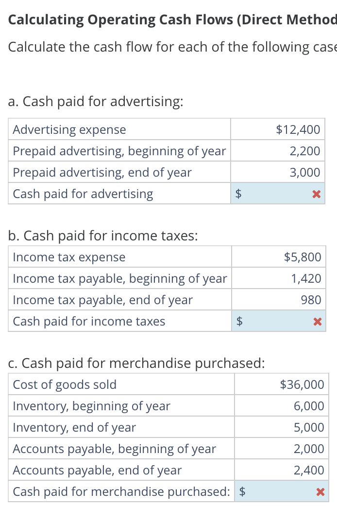  Calculating Operating Cash Flows (Direct Method Calculate the cash flow for
