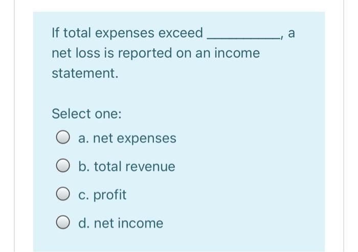  a If total expenses exceed net loss is reported on an