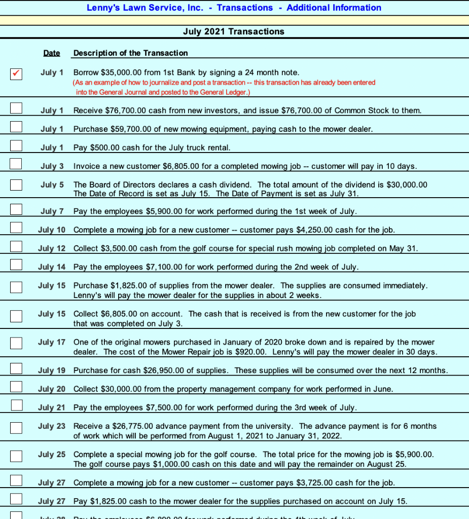  Need help with Chapter 10 accounting cycle project 14e. Lenny's Lawn