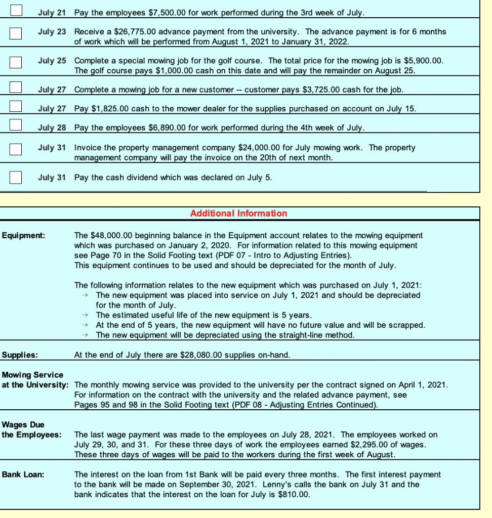 Service, Inc. - Transactions - Additional Information July 2021 Transactions Date Description