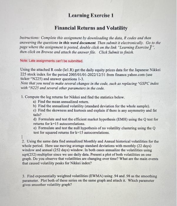  # R code to be used for Learning Exercise 1 ##############################################################################