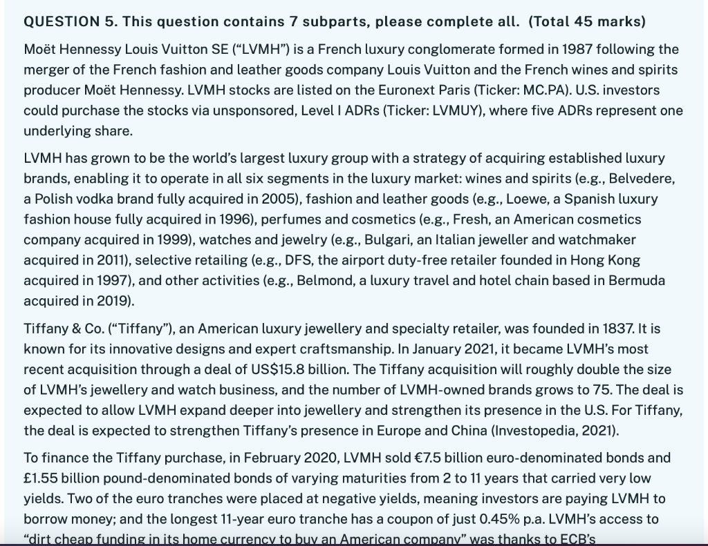 QUESTION 5. This question contains 7 subparts, please complete all. (Total