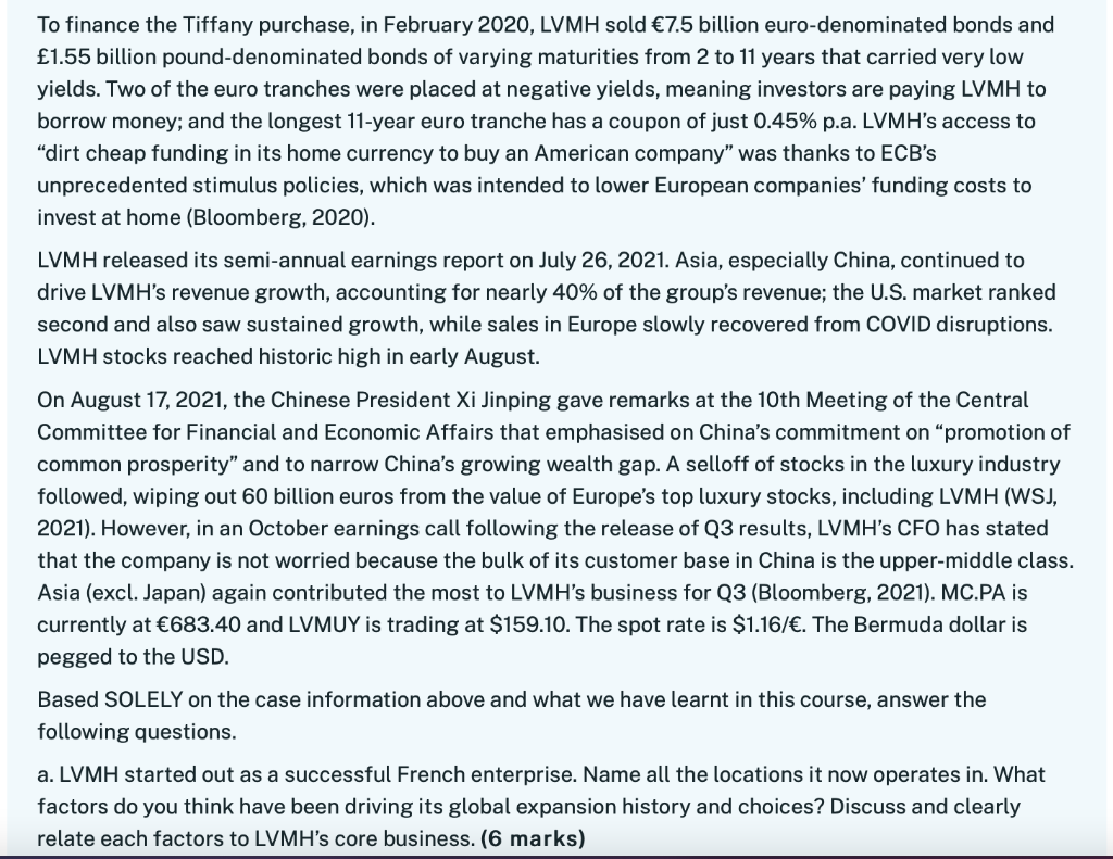 45 marks) Mot Hennessy Louis Vuitton SE (LVMH) is a French luxury
