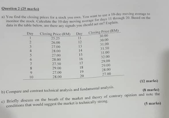  Question 2.25 marks) to use a 10-day moving average to 4