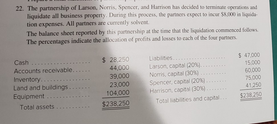  Based on the information provided, prepare a predistribution plan for liquidating