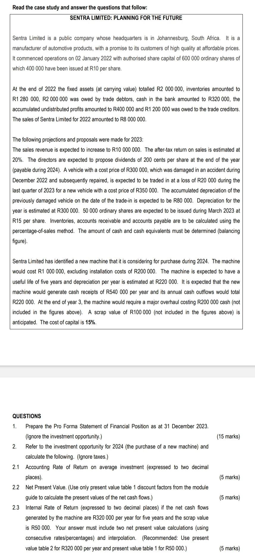 Read the case study and answer the questions that follow: SENTRA