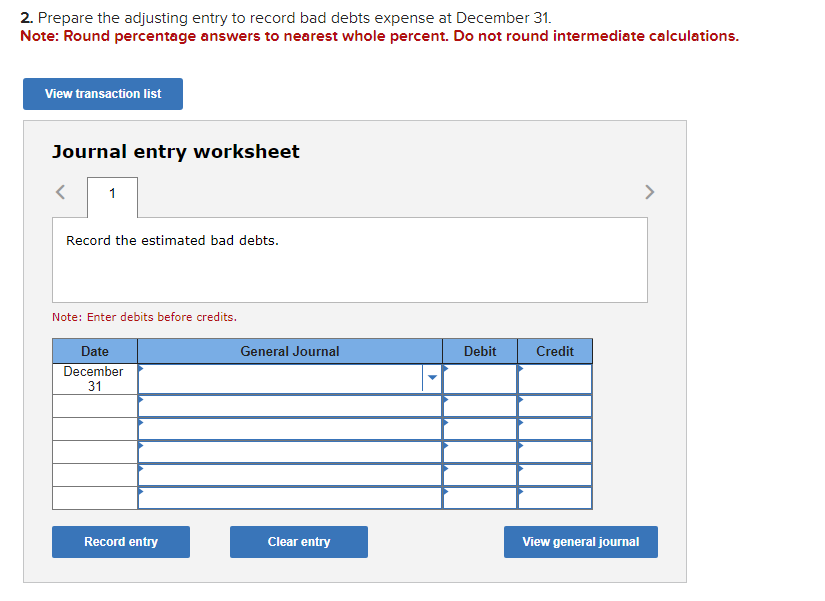 December 31. Note: Round percentage answers to nearest whole percent. Do not