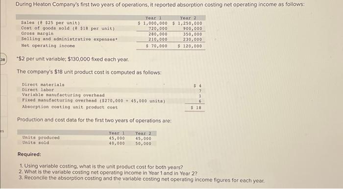  - $2 per unit variable; $130,000 fixed each year. The company's